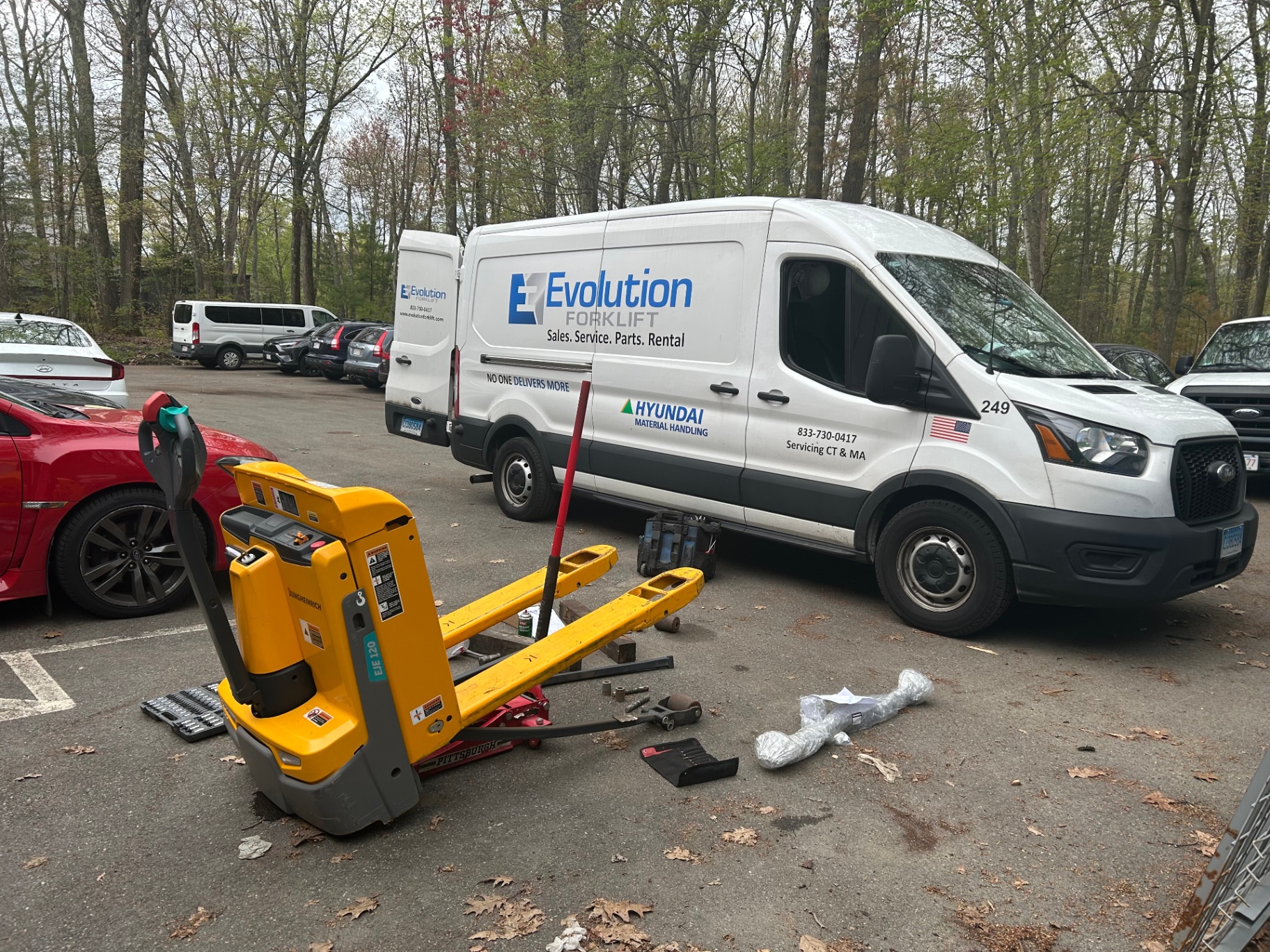 Jungheinrich electric pallet jack repair next to Evolution Forklift mobile service van